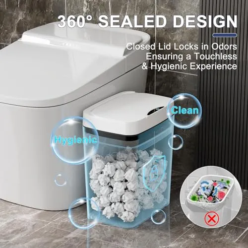 Vanpopubs 2 Pack 3.6 Gal Bathroom Trash Can with Lid, Small Smart Automatic Touchless Garbage Can, Slim Motion Sensor Waterproof Plastic Trash Bin for Bedroom Office Kitchen Dorm Toilet