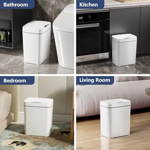 Vanpopubs 2 Pack 3.6 Gal Bathroom Trash Can with Lid, Small Smart Automatic Touchless Garbage Can, Slim Motion Sensor Waterproof Plastic Trash Bin for Bedroom Office Kitchen Dorm Toilet