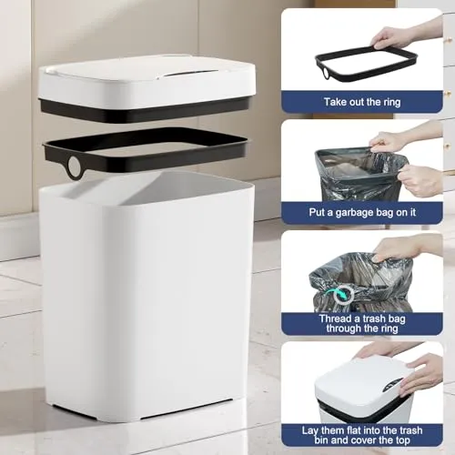 Vanpopubs 2 Pack 3.6 Gal Bathroom Trash Can with Lid, Small Smart Automatic Touchless Garbage Can, Slim Motion Sensor Waterproof Plastic Trash Bin for Bedroom Office Kitchen Dorm Toilet