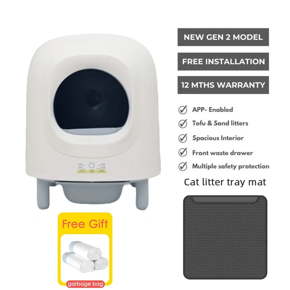VOFORD Automatic Smart Cat Litter Box - Auto Self Cleaning Sandbox Wifi Support Remote Control Pet Closed Tray Toilet Detachable Bedpans