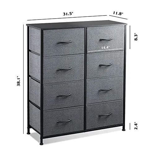 WLIVE Fabric Dresser for Bedroom, Tall Dresser with 8 Drawers, Storage Tower with Fabric Bins, Double Dresser, Chest of Drawers for Closet, Living Room, Hallway, Dormitory, Dark Grey