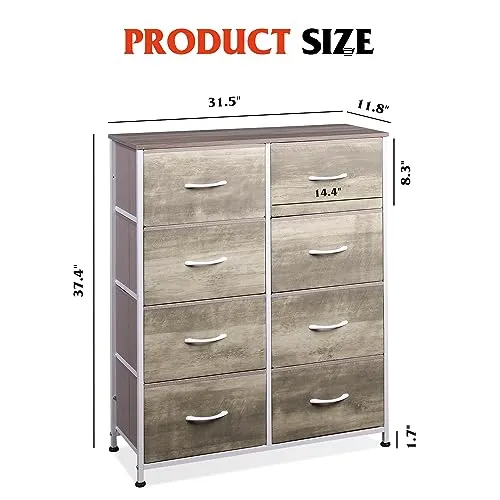 WLIVE Fabric Dresser for Bedroom, Tall Dresser with 8 Drawers, Storage Tower with Fabric Bins, Double Dresser, Chest of Drawers for Closet, Living Room, Hallway, Greige